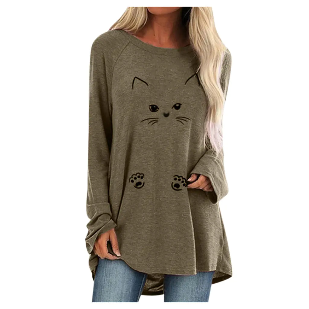 Loose Long Sleeve T-Shirt - Women's Casual Tee