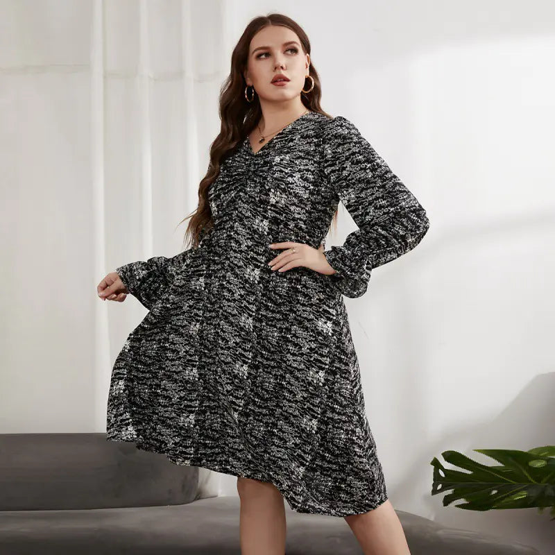 Summer V-Neck Long Sleeve Dress - Elegant Casual Dress