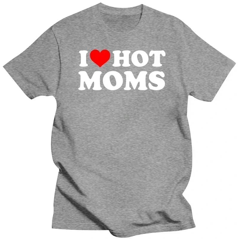 Funny Red Heart Love Moms Short Sleeve Printed Streetwear I Love Hot Moms Women T Shirt Hip Hop Loose Style T-Shirts Clothing