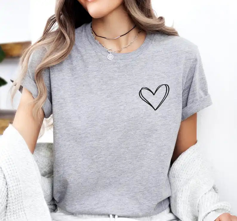 Heart T Shirt Pocket Hand Drawn Cute Heart Cute Minimal Small Heart Shirt Heart Self Love Trending Fashion Aesthetic Clothes