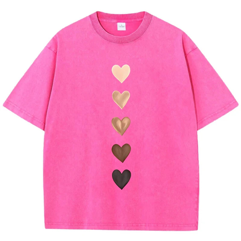 Love Heart Graffiti Printed Washed T-Shirt Womens Cotton Tops Comfortable Distressed O-Neck Streetwear Summer Womans Clothes