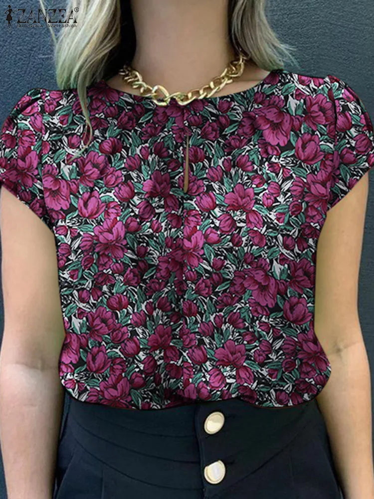 ZANZEA Retro Printed Blouse Women Stylish Shirt Summer Tunic Tops Short Sleeve Beach Party Blusas Bohemian Causal O Neck Chemise