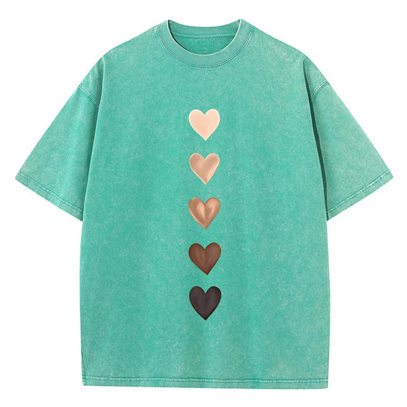 Love Heart Graffiti Printed Washed T-Shirt Womens Cotton Tops Comfortable Distressed O-Neck Streetwear Summer Womans Clothes