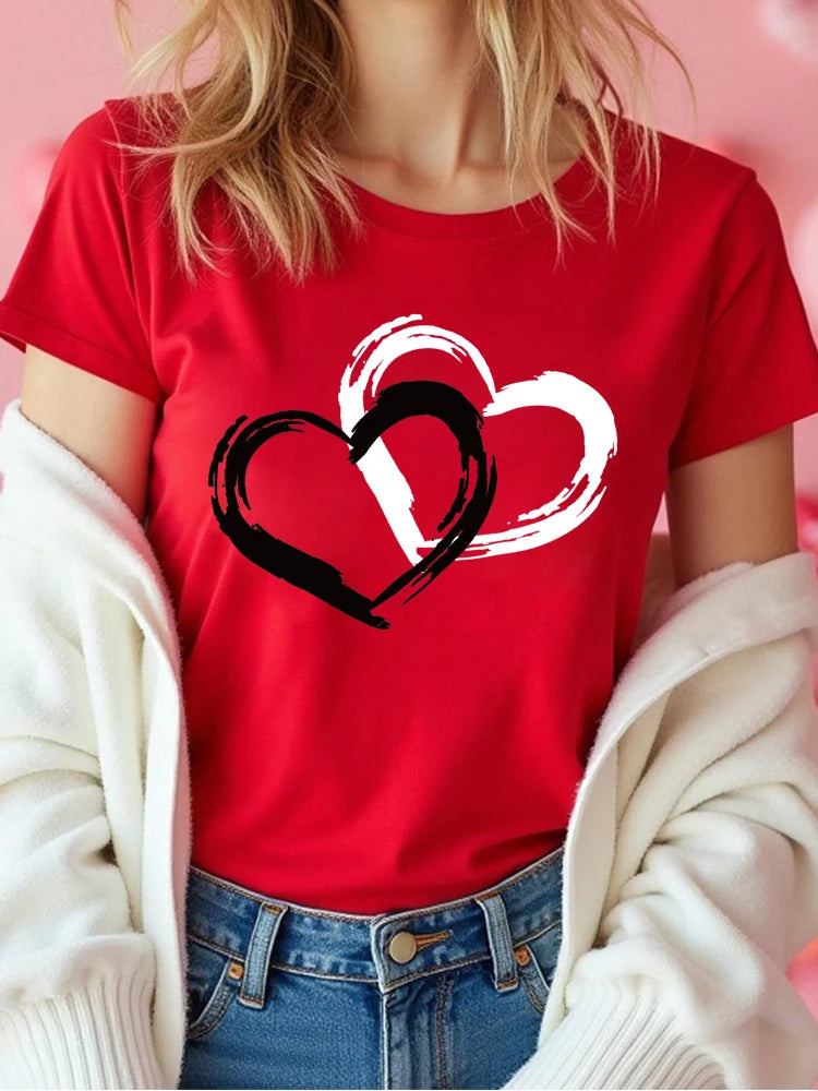 Fashion Love Heart Print Women T Shirt Casual Graphic Printed Clothes Female Shirt Short Sleeve Lady Streetwear Lover Tee