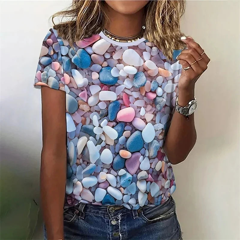 Love Heart Pattern T Shirt For Women Colorful 3D Printed Short Sleeves Tees Summer Casual Loose T-Shirts Streetwear O-Neck Tops