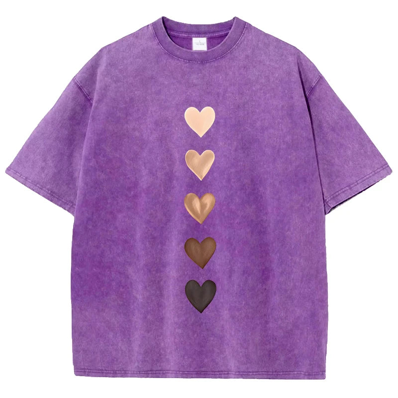 Love Heart Graffiti Printed Washed T-Shirt Womens Cotton Tops Comfortable Distressed O-Neck Streetwear Summer Womans Clothes