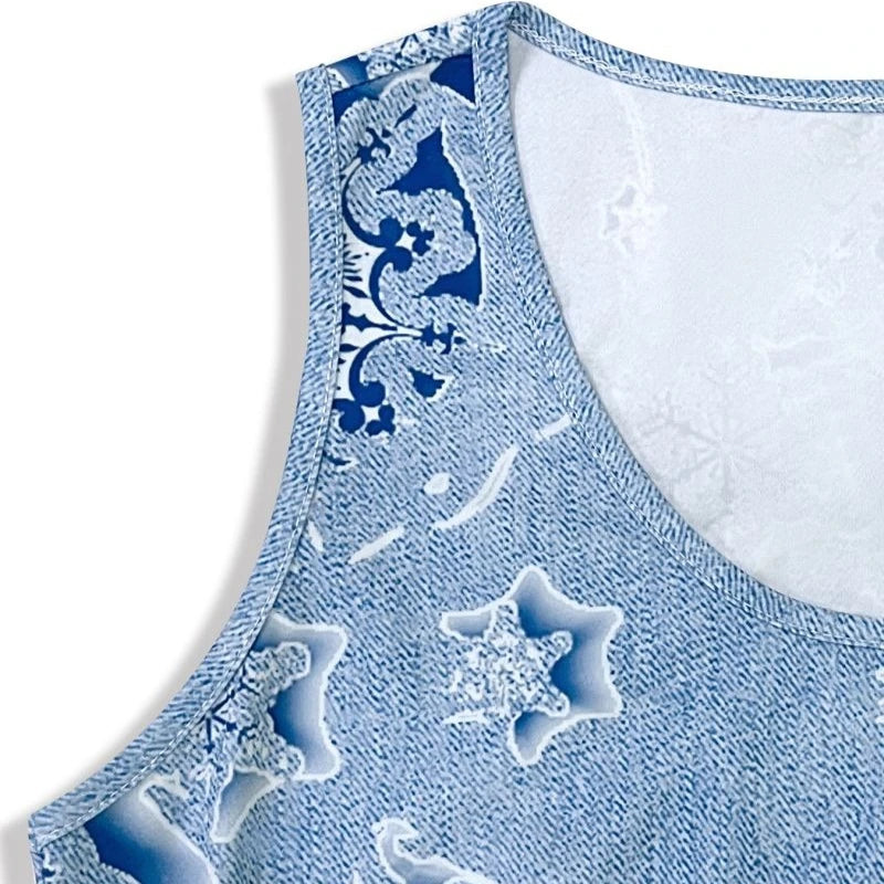 Summer New Fashionable Simple and Comfortable Women's Dress, Casual Loose Printed Short Sleeveless Dress