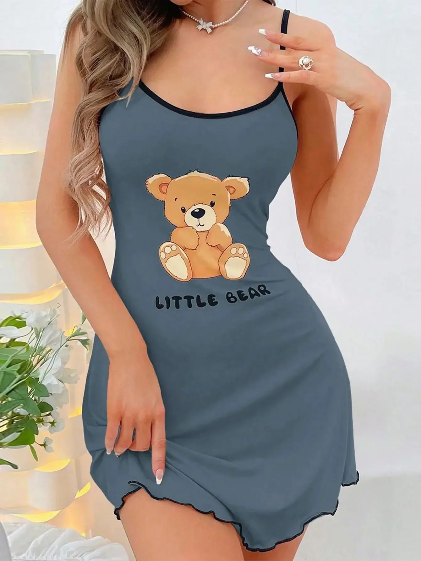 Summer Sleepwear for Women Home Leisure Comfortable Nightgowns Suspenders Mini Dress Littler Bear Printed Nightdress