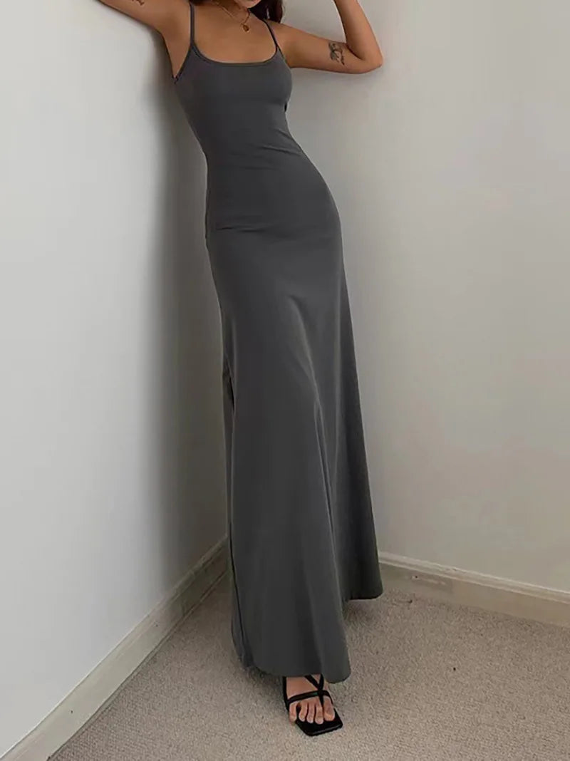 2025 European and American waist cinched high skirt Mid length skirt vest solid color suspender long skirt jumpsuit long skirt