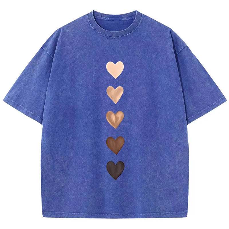 Love Heart Graffiti Printed Washed T-Shirt Womens Cotton Tops Comfortable Distressed O-Neck Streetwear Summer Womans Clothes