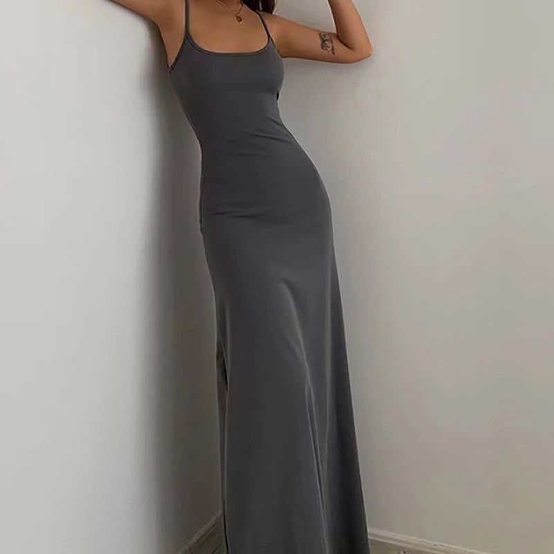 2025 European and American waist cinched high skirt Mid length skirt vest solid color suspender long skirt jumpsuit long skirt