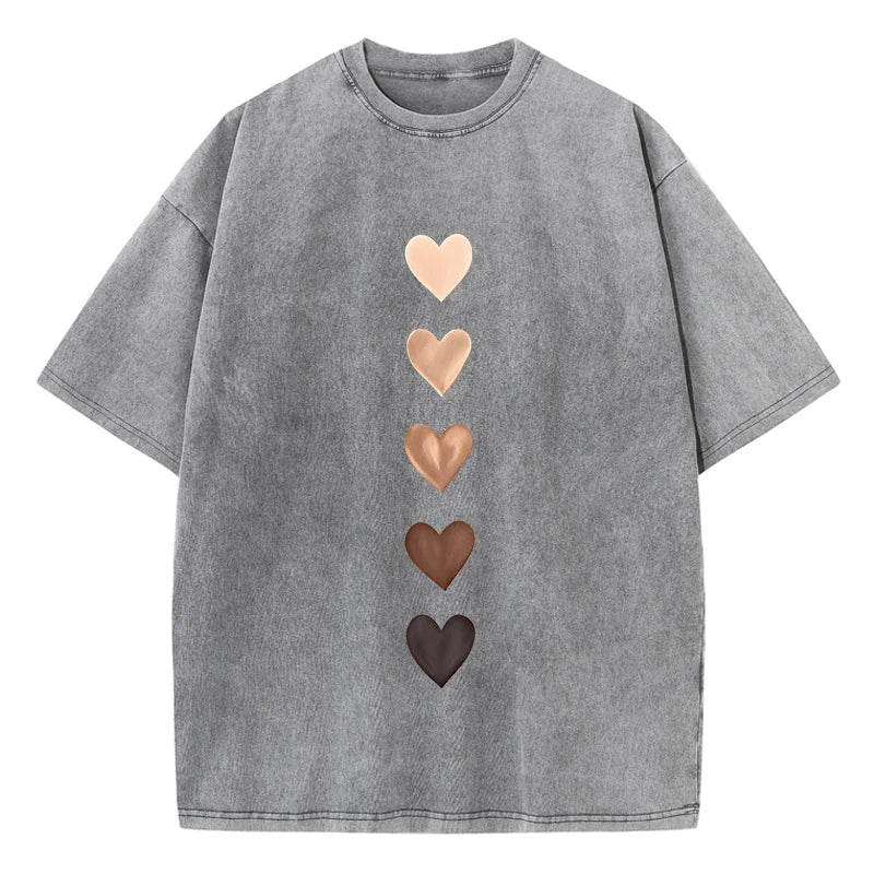 Love Heart Graffiti Printed Washed T-Shirt Womens Cotton Tops Comfortable Distressed O-Neck Streetwear Summer Womans Clothes