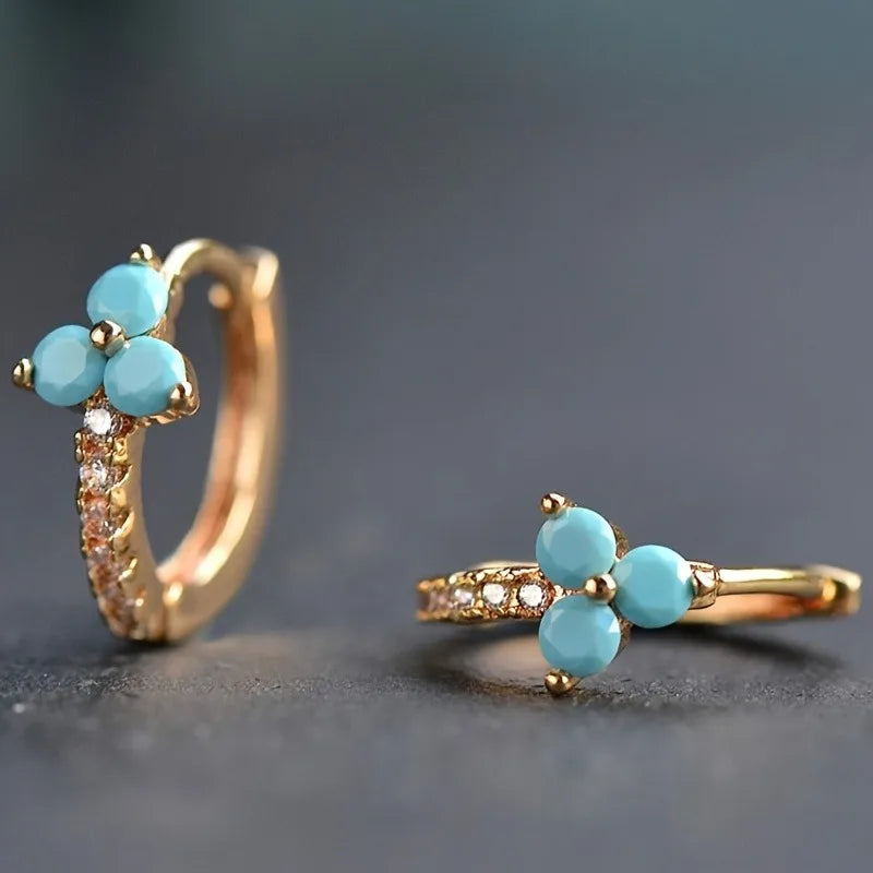 1 Pair Fashion Floral Hoop Earrings for Women Alloy with Resin Inlay Japanese Korean Style Suitable for Daily Wear and Weddings