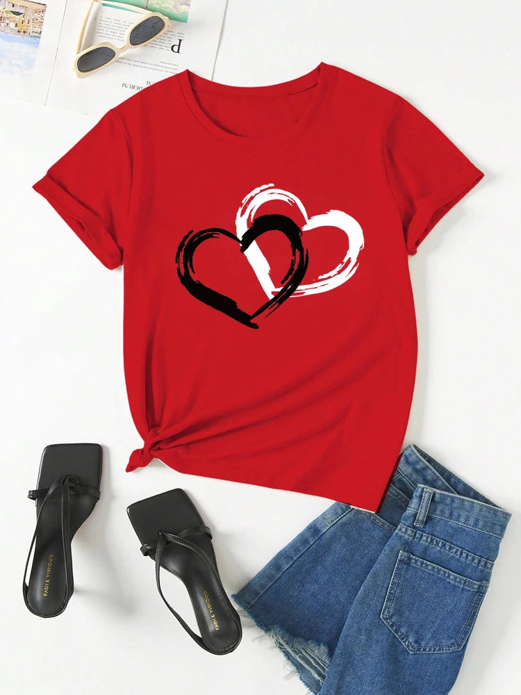 Fashion Love Heart Print Women T Shirt Casual Graphic Printed Clothes Female Shirt Short Sleeve Lady Streetwear Lover Tee