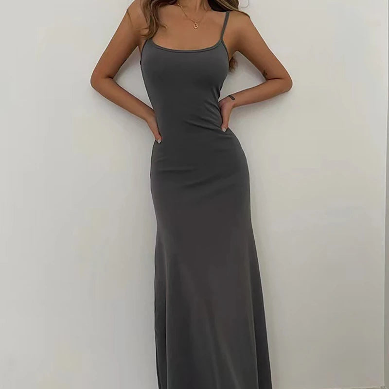 2025 European and American waist cinched high skirt Mid length skirt vest solid color suspender long skirt jumpsuit long skirt