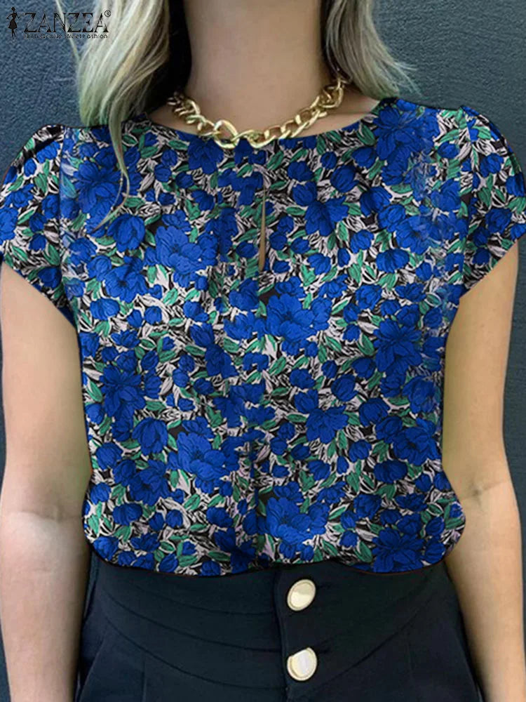 ZANZEA Retro Printed Blouse Women Stylish Shirt Summer Tunic Tops Short Sleeve Beach Party Blusas Bohemian Causal O Neck Chemise