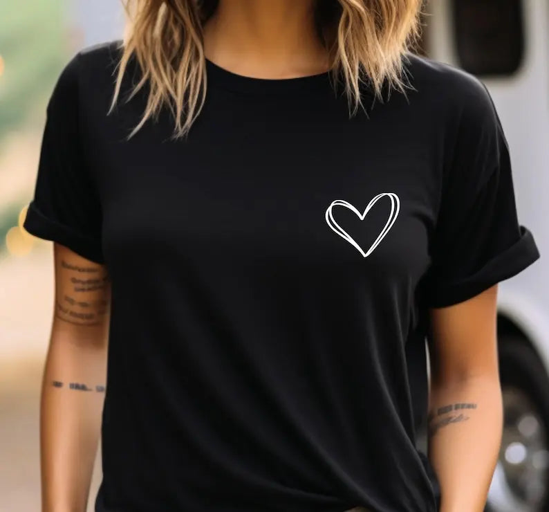 Heart T Shirt Pocket Hand Drawn Cute Heart Cute Minimal Small Heart Shirt Heart Self Love Trending Fashion Aesthetic Clothes