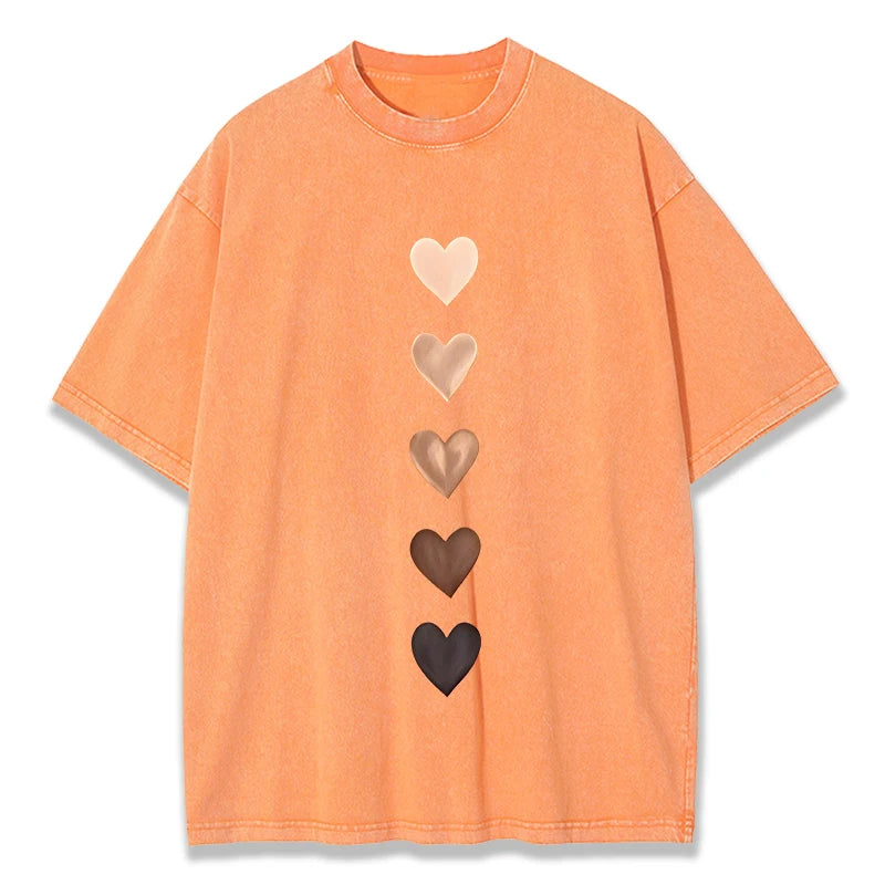 Love Heart Graffiti Printed Washed T-Shirt Womens Cotton Tops Comfortable Distressed O-Neck Streetwear Summer Womans Clothes