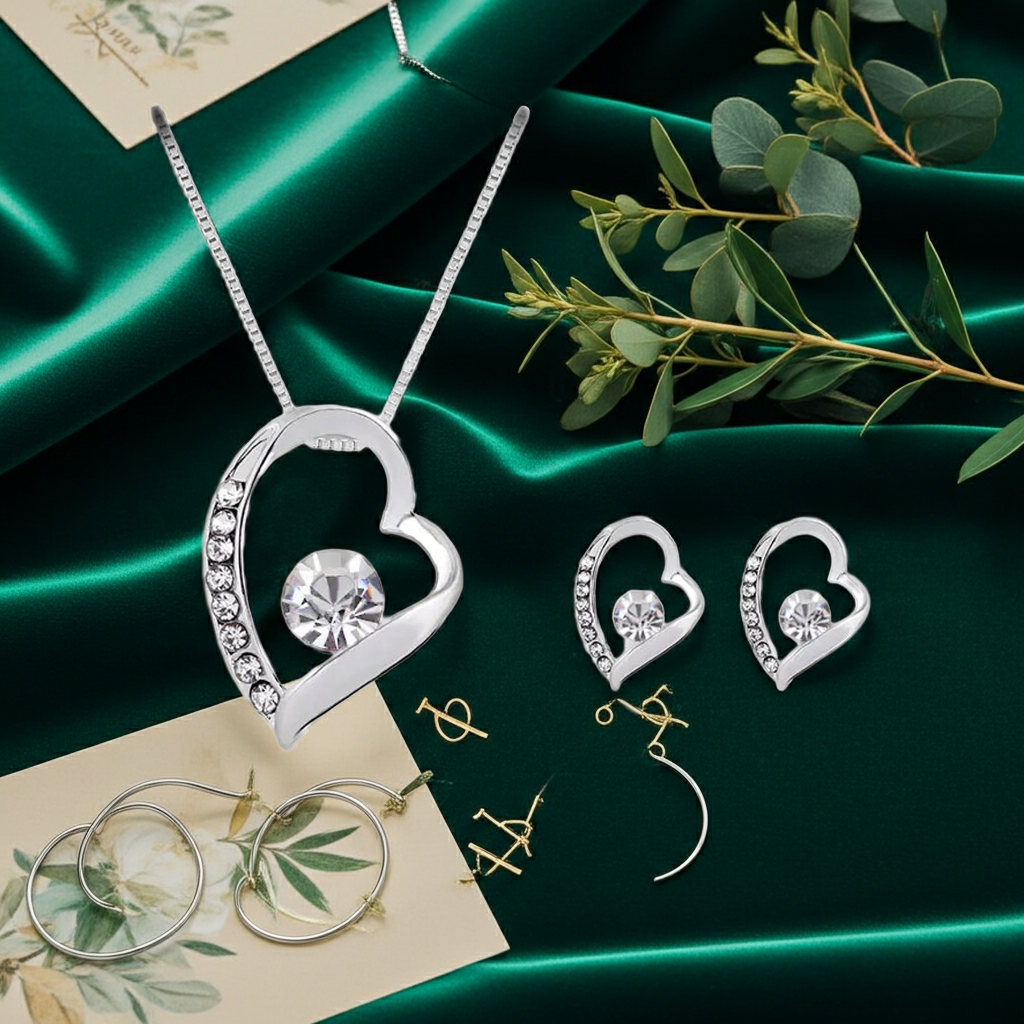 Heart Necklace and Earring Set