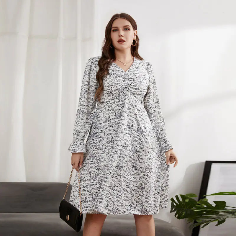 Summer V-Neck Long Sleeve Dress - Elegant Casual Dress