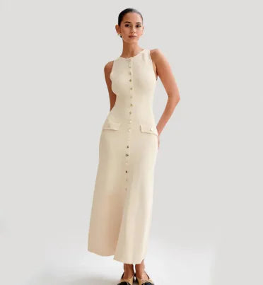Elegant Knitted Sleeveless Long Dress - Maxi Dress