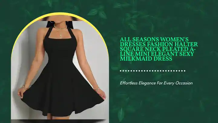 All Seasons Women's Dresses Fashion Halter Square Neck Pleated A-Line Mini Elegant Sexy Milkmaid Dress by@Outfy