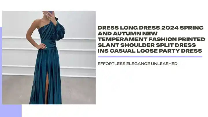 Dress Long Dress 2024 Spring and Autumn New Temperament Fashion Printed Slant Shoulder Split Dress INS Casual Loose Party Dress by@Outfy