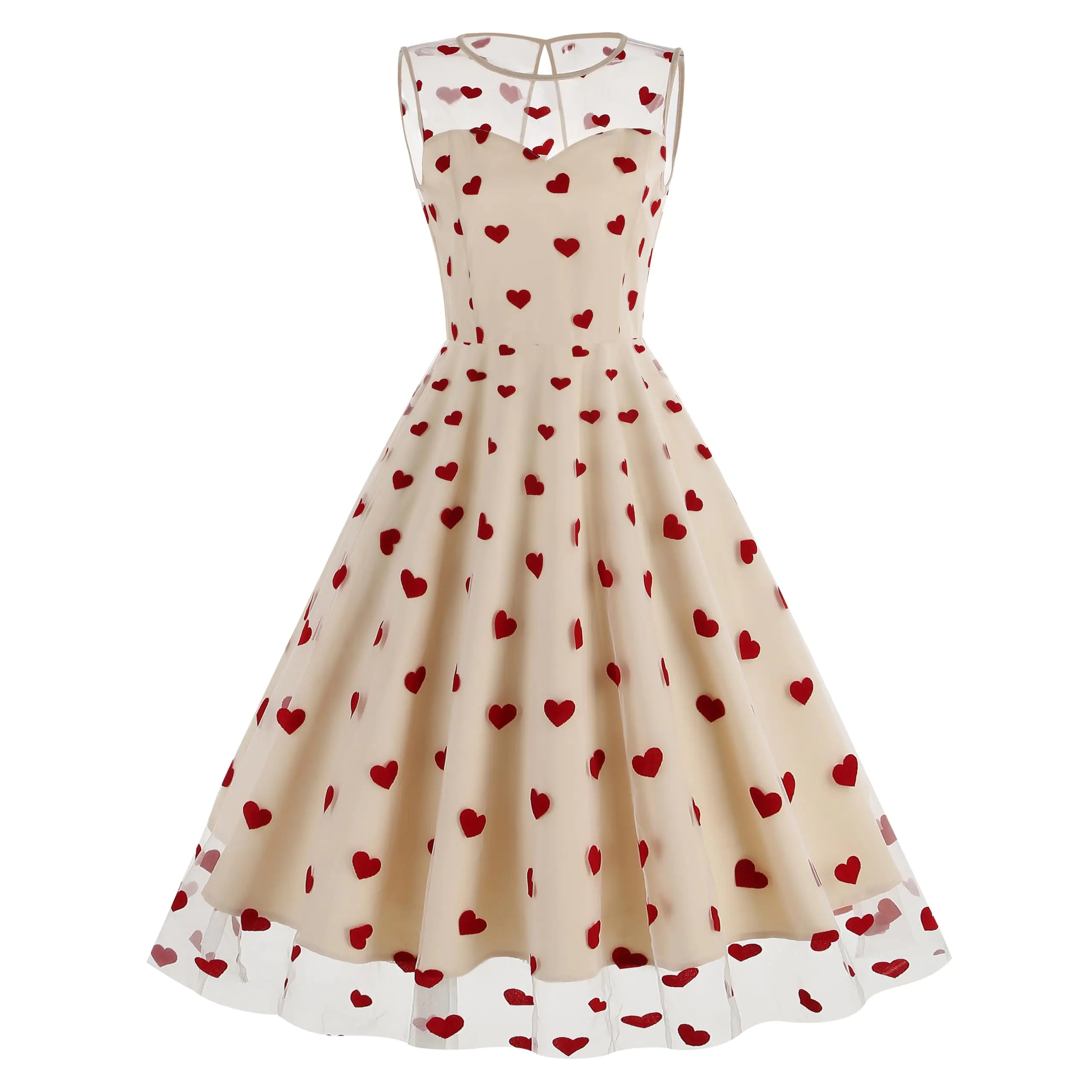 Valentine's Heart Print Tulle Mini Dress - Fit & Flare Party Dress